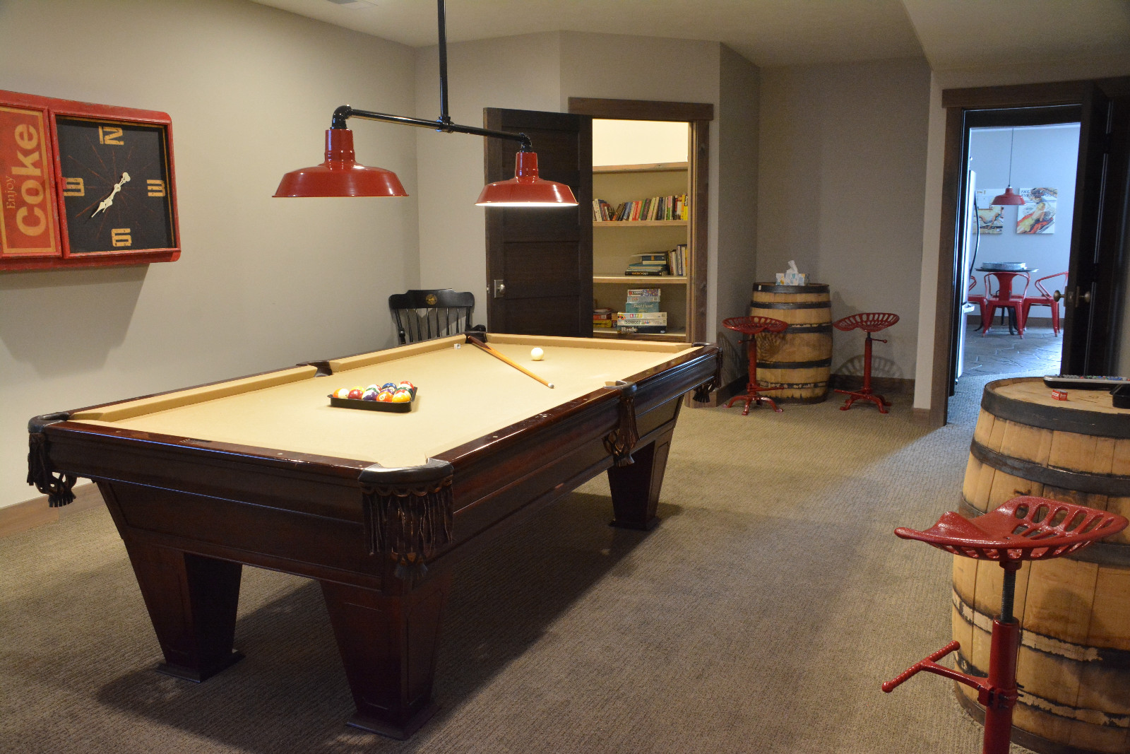 The game room with a pool table for evenings indoors